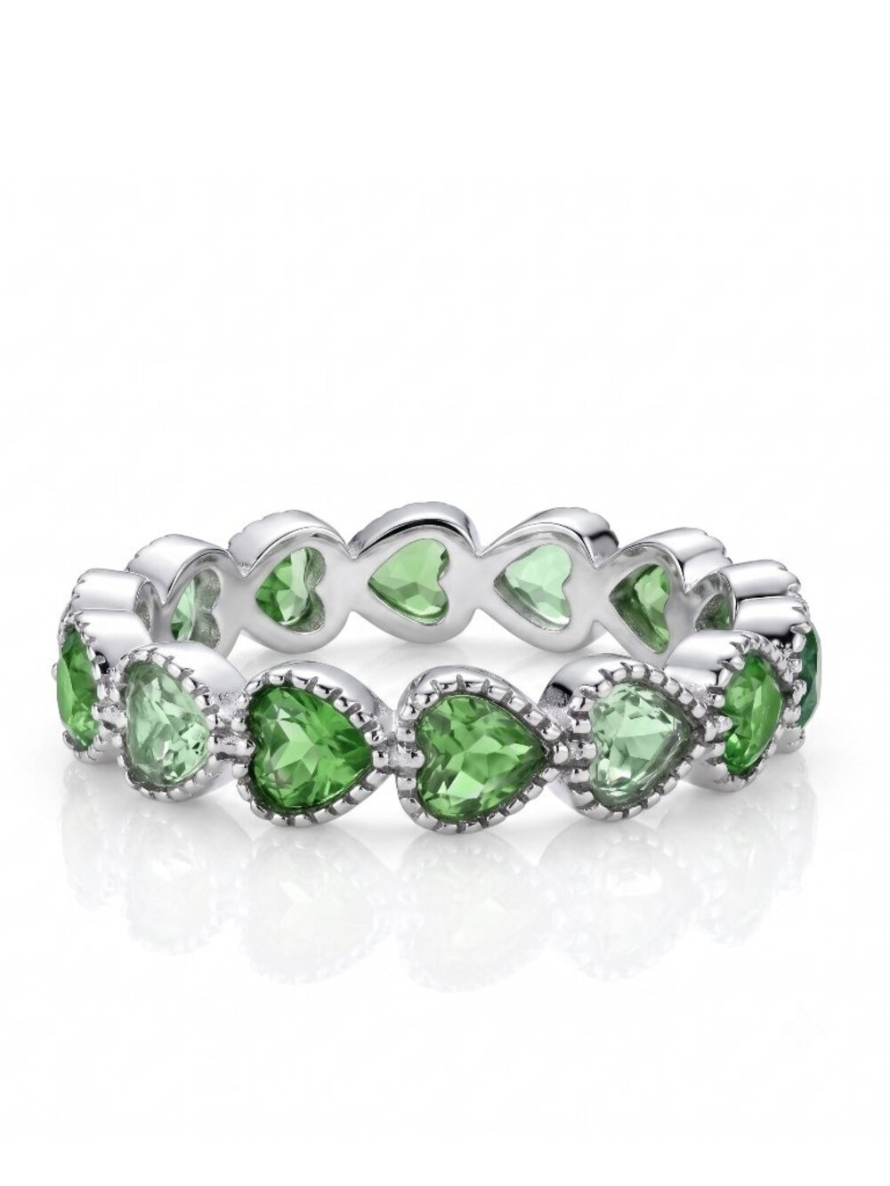 Swarovski Green Gemstone eternity band of hearts, 925 Sterling Silver
